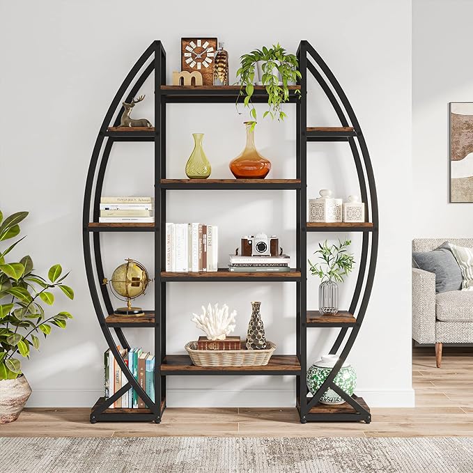 Tribesigns Curved Plant Stand Indoor, 8 Tiered Large Metal Plant Shelf, 69" Tall Industrial Flower Pot Stand Display Rack for Indoor Living Room, Balcony, Patio (Brown)