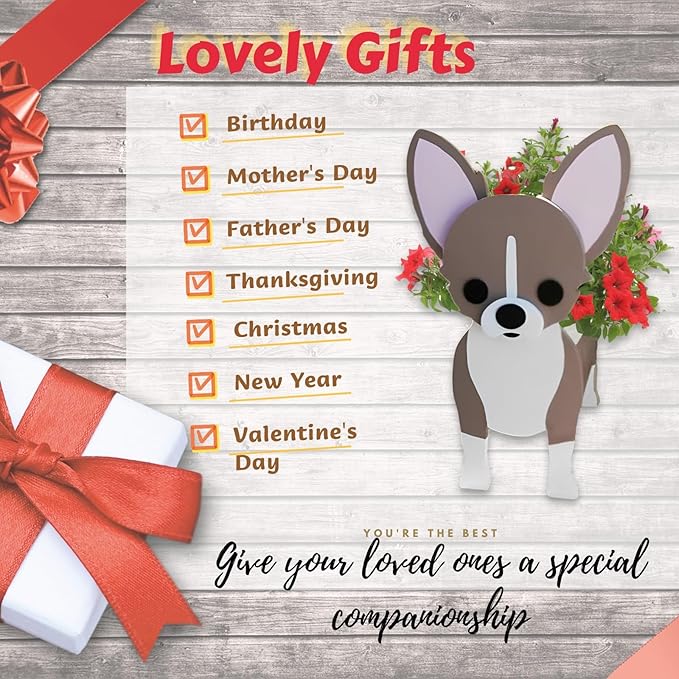 Chihuahua Dog Planter Plant Pots,Cute Dog Flower Planter,Gifts for Pet Lovers,Unique Animal Plant Pots,Office,Indoor Outdoor Garden Decor(9.45 * 8.66 * 13.39in)