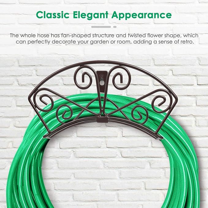 TomCare Garden Hose Holder Heavy Duty Water Hose Holder Solid Metal Hoses Hanger Wall Mount Decorative Durable Garden Hoses Storage Hose Reel Hose Organizer for Outside Yard, Bronze