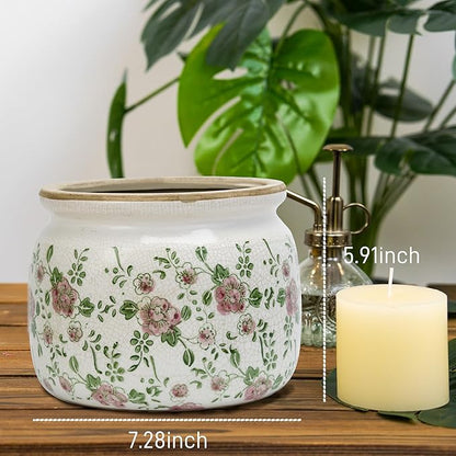 Large Ceramic Pot for Planters, Ice Crack Glazed Flower Pot with Drainage Holes,5.91inch Vintage Planters for Indoor and Outdoor (RED)