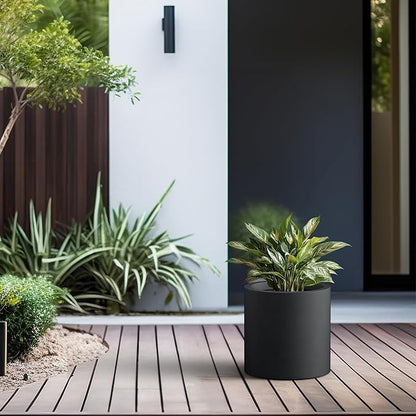 Kante 12.6" Dia Round Concrete Planter, Modern Style Large Cylindrical Plant Pot with Drainage Hole and Rubber Plug for Indoor Outdoor Patio, Black