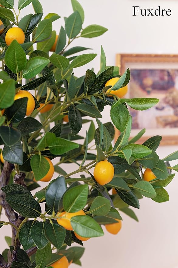 5ft Tall Artificial Lemon Tree with Fake Lemons Floor Plants Artificial for Decor Realistic to Indoor Home Office Fauxe Lemon Tree, Yellow