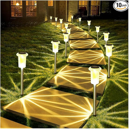 DenicMic Solar Lights Outdoor 15 Pack Waterproof 3000K Warm White LED Acrylic lamp Head Stainless Steel Stake for Landscape Lighting Path Walkway Sidewalk Backyard Patio Decor