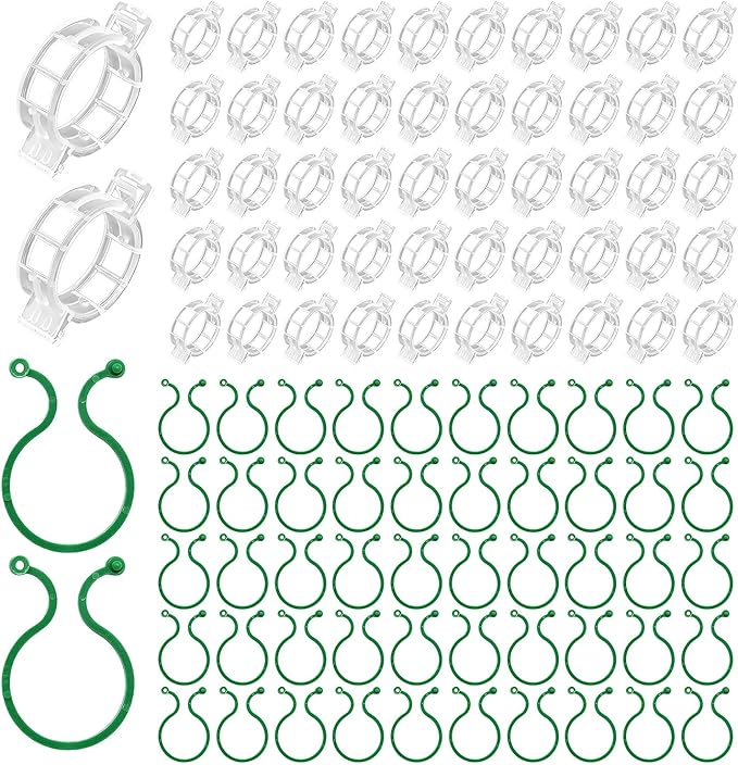 200 Pcs Plant Support Clips, 2 Types in 1 Pack, Plastic Garden Clips for Tomato, Grape, Cucumber, Vine Plants, Reusable Plant Clips for Climbing Plants (Green White)