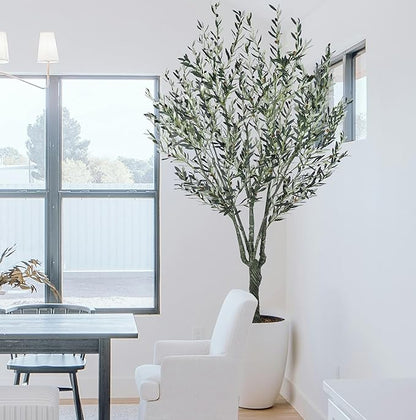 Artificial Olive Tree 8.3FT with 2304 Gray Leaves Realistic Tall Large Faux Silk Deluxe Plant 100 Inch Black Pot for Indoor Home Office Porch Mall School Hotel Modern Decor Housewarming Gift