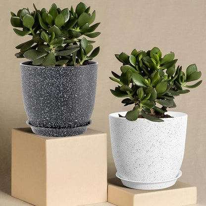 Set of 4 Flower Pots for Outdoor Indoor, Planters for All Houseplants, Succulent, African Violets, Orchid and Cactus, Plants Pots, Speckled White