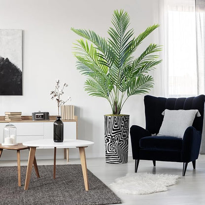 Artificial Tree in Modern Geometric Pattern Planter, Fake Areca Tropical Palm Silk Tree for Indoor and Outdoor Home Decoration - 66" Overall Tall (Plant Pot Plus Tree)
