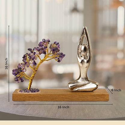 RITUALISTIC Namaste Amethyst Quartz Crystal Tree of Life Handcrafted Feng Shui Gemstone Bonsai Tree Home Decor Items Wealth & Luck Showpiece Decorative Gifts for Vastu, House Warming