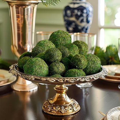 Biubee 18 Pack Decorative Faux Dried Moss Balls- 6pcs 3.1" Artificial Green Plant Mossy Globes+ 12pcs 2.2" Handmade Sphere Moss Gift for Home Dough Bowl Vase Chinoiserie Decors Party Wedding Display