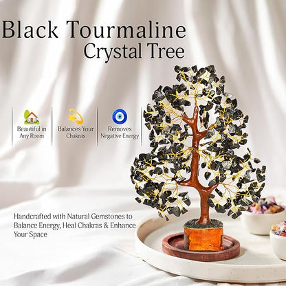 YATSKIA Black Tourmaline Crystal Tree of Life - Money Tree - Birthday Gifts for Women - Chakra Crystals and Stones - Positive Energy Gifts