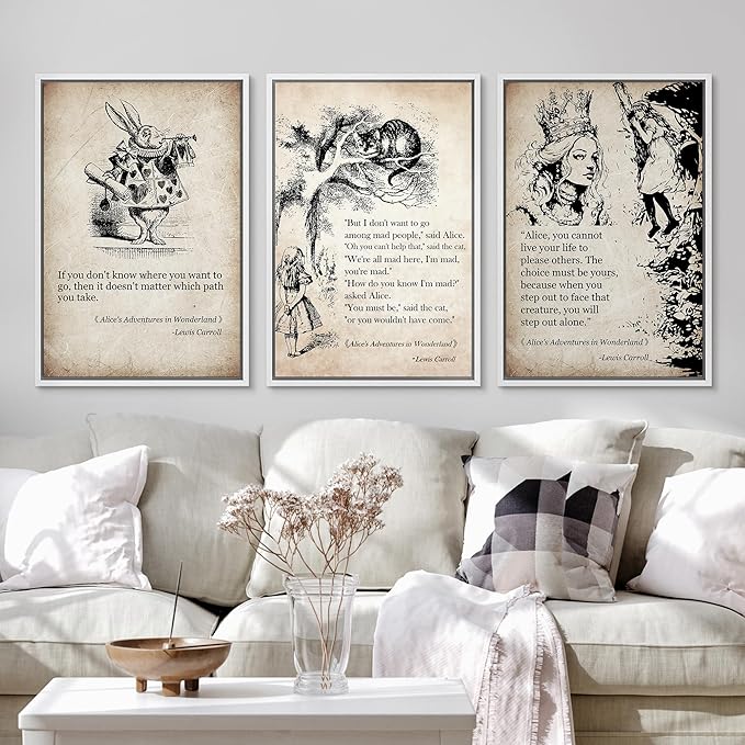 Ashbrook Framed Canvas Print Wall Art Set European Fairy Tale Sketchbook Wall Art Nature Wilderness Illustrations Decorative Floral Botanical Retro Calm/Relax/Cozy for Bedroom - 16"x24"x3 WHITE