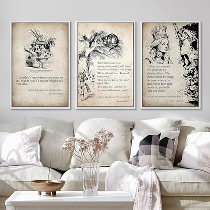 Ashbrook Framed Canvas Print Wall Art Set European Fairy Tale Sketchbook Wall Art Nature Wilderness Illustrations Decorative Floral Botanical Retro Calm/Relax/Cozy for Bedroom - 24"x36"x3 WHITE