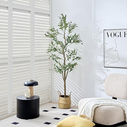 VECELO Artificial Olive Tree 5FT(61inch), Faux Olive Trees in Pot, Tall Fake Plant with Silk Leaves, Realistic Fruits and Dried Moss for Indoor Home Office Decor