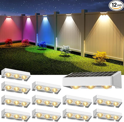 NIORSUN Solar Fence Lights,12 Pack Solars Deck Light,RGB Color,Outdoor Bulb Waterproof Led IP65,Outdoor Fence Light,Power Patio Lamp with Lenses for Outside/Backyard/Railing/Yard(White)