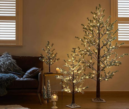 Hairui Christmas Tabletop Pine Tree Lights 60 LED 18IN Battery or USB Oprerated with Timer, Lighted Pine Tree for Home Winter Holiday Decor Indoor Use