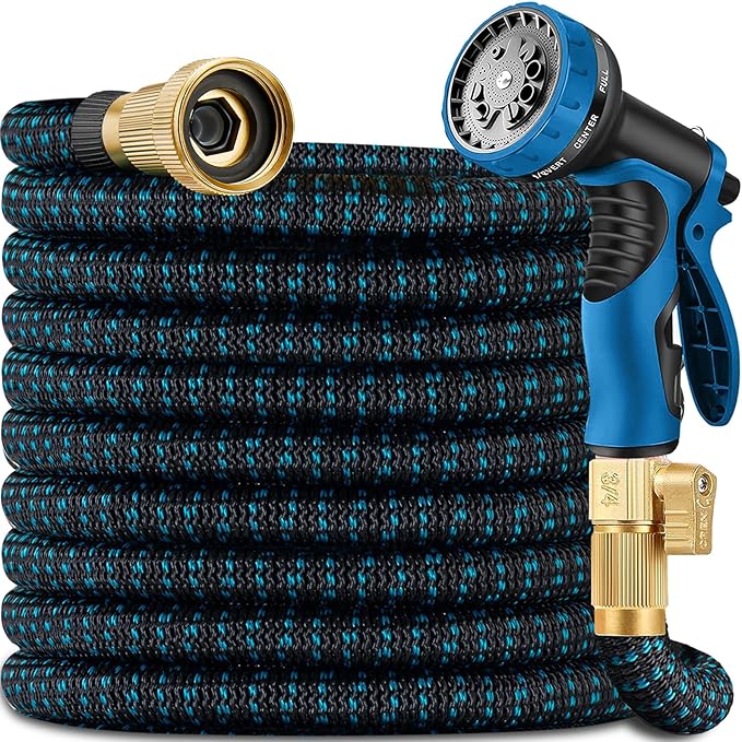 100 ft Expandable Garden Hose - 2025 Upgrated Flexible Water Hoses with 10 Spray Nozzle -Car Wash Hose with 3/4" Solid Brass Connector - Flexible Expanding Hose with 10 Pattern Spray Nozzles
