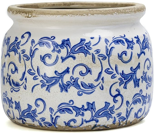 Large Ceramic Pot for Planters, Ice Crack Glazed Flower Pot with Drainage Holes,5.91inch Vintage Planters for Indoor and Outdoor (Blue)