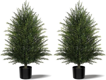 Mavis's Diary Artificial Topiary Ball Tree, Indoor Realistic Faux Boxwood Bush Potted Plants, Outdoor Fake Shrubs Cedar Evergreen Plants for Home Living Room Front Porch Decor (2, 3ft)