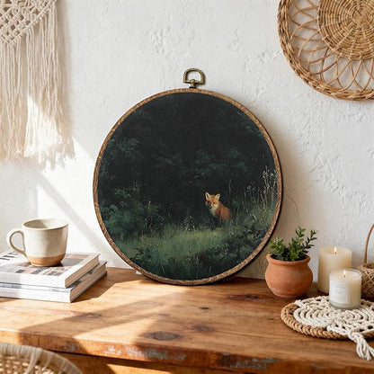 DEQSX Vintage Fox Round Wall Art, Rustic Dark Academia Nature Country Cottagecore Farmhouse Wild Animals Wall Decor Canvas Prints Posters for Home Bedroom Living Room, 10x10 Inches