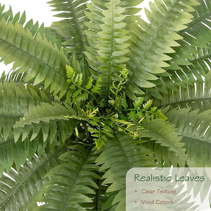 48in UV Resistant Artificial Ferns for Outdoors Large, Realistic Fake Boston Fern with Full Multiple Silk Fronds, Faux Boston Fern for Porch Outdoors, Garden or Hanging, 2 Pack