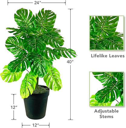 3.3ft Faux Monstera Deliciosa - Realistic Fade Resistant Foilage, No Maintenance, Large Indoor Artificial Plant in Black Pot - Living Room, Home & Office Decor