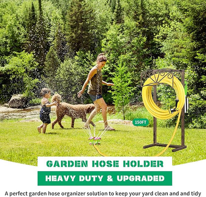 TomCare Garden Hose Holder Upgraded 4 Spikes Water Hose Holder with 2 Tool Hooks Sturdy Hose Reel Holds 150ft Hose Freestanding Hose Stand Hose Storage for Outside Yard Lawn, Rustic Bronze