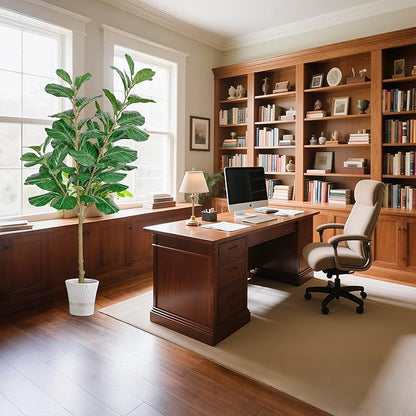 Artificial Fiddle Leaf Fig Tree, 6FT Tall Faux Ficus Lyrata Fake Tree in Black Pot Large Faux Plant for Indoor Outdoor Home, Office, Living Room Decor, Housewarming Gift