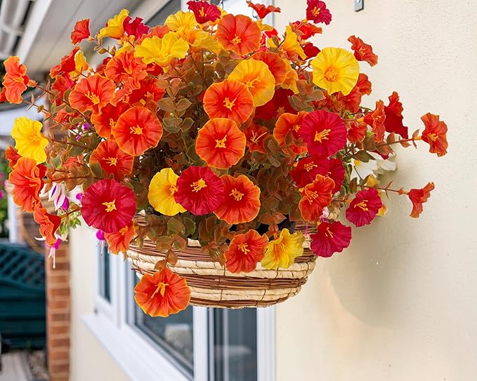 Artificial Fake Mums Fall Flowers for Outdoor Decorations, 12 Bundles Fake Flowers Artificial Plants Outdoor UV Resistant Plastic Faux Silk Flowers for Porch Planters Patio Garden