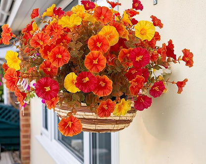Artificial Fake Mums Fall Flowers for Outdoor Decorations, 12 Bundles Fake Flowers Artificial Plants Outdoor UV Resistant Plastic Faux Silk Flowers for Porch Planters Patio Garden