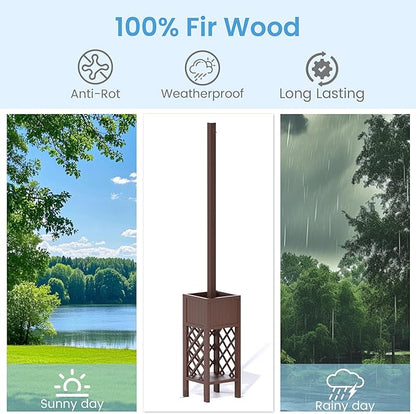 2PCS Outdoor String Light Poles with Planter Box,8.6FT H Posts for Patio String Lights,Decorative Lattice Wood Planter Stand with Bottom Storage Shelf,for Patio Porch Balcony Garden Accent