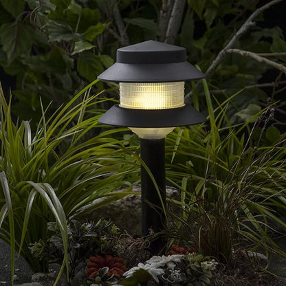 GreenLighting 35 Lumen Modern 2-Tier Low Voltage Path Light - Outdoor 2.5 Watt Landscape Light (12 Pack, Black)