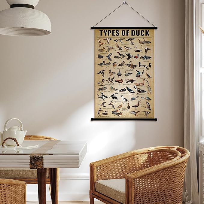 Geyee Duck Vintage Poster Wall decor Mallard Ducks Hunting Art Knowledge Picture Prints Wall Decor for Home Kitchen Office Classroom Living Room Bedroom Frame, 15.8 x 23.6 Inch(Duck)