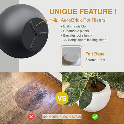 12.8" H x 16" D Globo Fiberstone Round Planter with Drainage Hole, Smooth Finishes, Weather Resistant for Indoor and Outdoor Use, Included 2 Extra Coco Mats (Black, 10.7" Pot Opening)