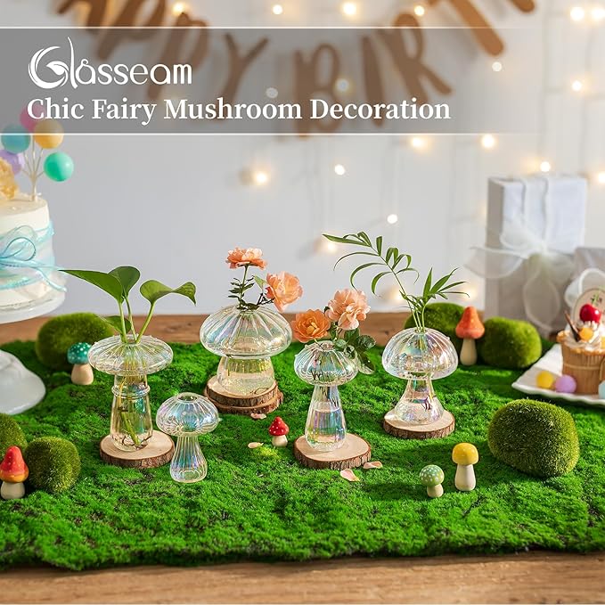 Glasseam Mushroom Propagation Stations for Plants: Iridescent Propagation Vase of 5 Glass Hydroponic Jars for Home Room Window Table - Unique Mushroom Decor Gifts for Plant Lovers