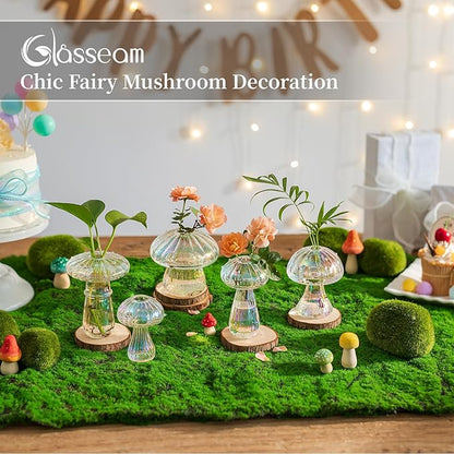 Glasseam Mushroom Propagation Stations for Plants: Iridescent Propagation Vase of 5 Glass Hydroponic Jars for Home Room Window Table - Unique Mushroom Decor Gifts for Plant Lovers