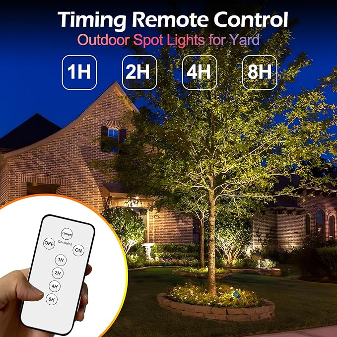 Spotlights Outdoor,120V Plug-in Halloween Spot Lights with Timer Remote Control,6000K Landscape Lighting with 5 Color Lenses (Red,Yellow,Green,Blue,Purple),IP67 Waterproof,1 Pack