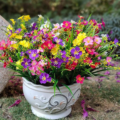 12 Bundles Artificial Flowers Faux Plants Spring Decoration Plastic Plants UV Resistant Shrubs for Home Indoor Outside Garden Window Porch Pots Decoration (Multicolor)