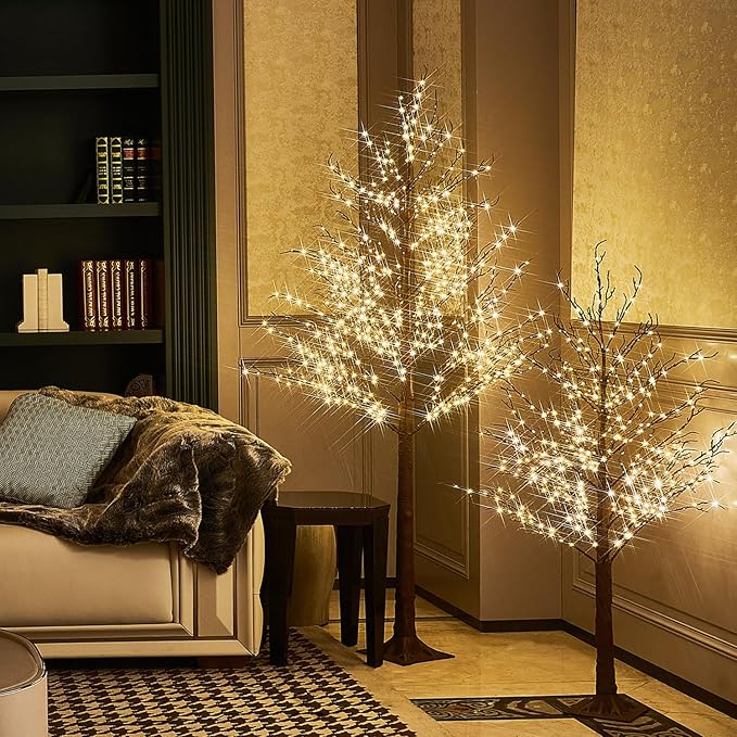 Hairui Lighted Brown Tree Plug in 6FT 690 LED Artificial Twig Tree with Lights for Christmas Holiday Wedding Room Decorations Indoor Outdoor
