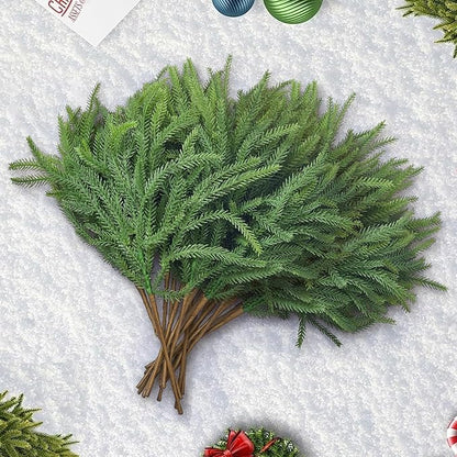 16 Pcs Norfolk Pine Stems, 19" Long Artificial Christmas Norfolk Pine Branches, Real Touch Christmas Greenery Stems for Vases, DIY Garland, Xmas Indoor Home Decorations