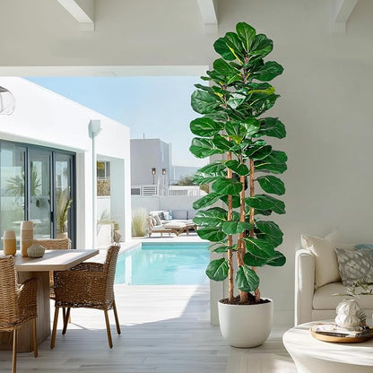 Tall Fake Fiddle Leaf fig Trees Large Artificial ficus Tree Indoor Outdoor Realistic Floor Plant Faux Plastic Plants Flowers for House Home Living Room Office Front Porch Modern Farmhouse Decor