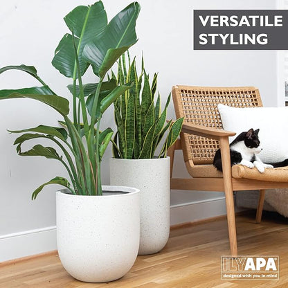 Ilyapa 14x14 inch Modern Concrete Outdoor Planter, Large Indoor Plant Pot with Drainage - Cement Vase 14 Inch Pots for Plants, Indoor/Outdoor