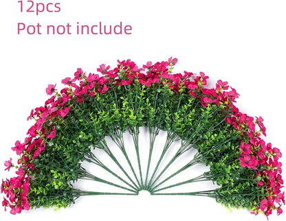 HyeFlora Artificial Flowers for Outdoor Indoor Garden Home Decoration, Faux Flower Daisy with Eucalyptus Leaves Fake Plants Greenery Boxwood Porch Patio, 12 Bundles (Rose Red)
