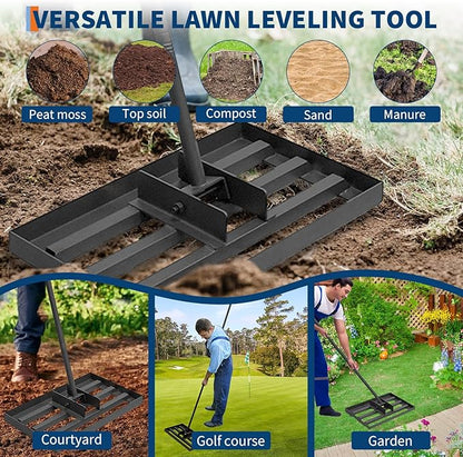 Ground Leveler for Yard,Lawn Leveling Rake 17 Inch,Heavy Duty Lawn Leveler Tool with Adjustable Handle,Lawn Leveling Rake for Soil,Grass