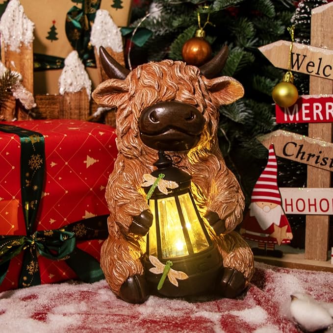 DKJOCKY for Women, Highland Cow with Lights Outdoor Decorations for Yard, Solar Cow Statues Lights Garden Gifts Birthday Gifts for Women Unique, Presents for Mom