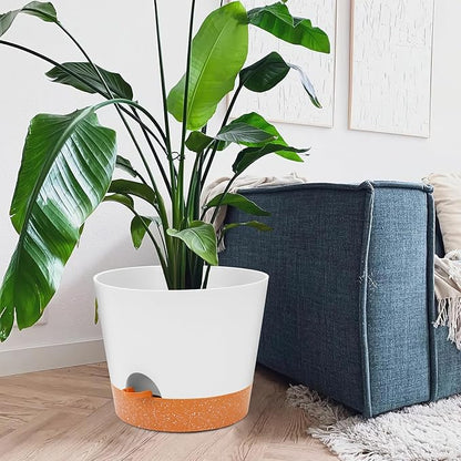 GARDIFE 12 inch Plant Pots, planters, Self Watering Pots, Large Plastic Flower pots with Deep Reservior and High Drainage Holes for Indoor Outdoor Plants and Flowers, White