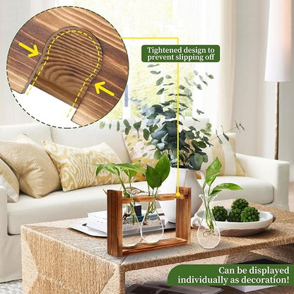 Glass Plant Propagation Station Bulb Planter Vase with Wooden Stand Birthday Gifts for Women Mom Plant Lovers Office Home Decoration