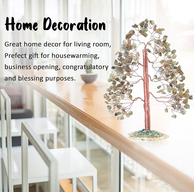 Labradorite Crystal Tree of Life - Handmade Gemstone With Geode Agate Slice Base, Chakra and Feng Shui Decor, Money Tree, Spiritual Gift, Artificial Healing Crystal