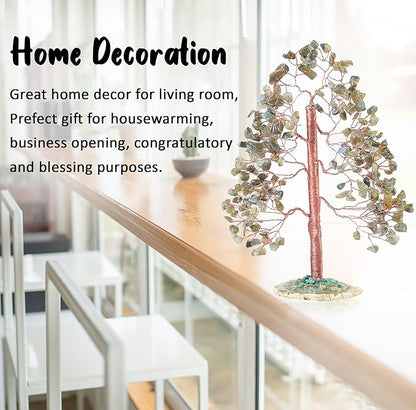 Labradorite Crystal Tree of Life - Handmade Gemstone With Geode Agate Slice Base, Chakra and Feng Shui Decor, Money Tree, Spiritual Gift, Artificial Healing Crystal