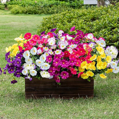 Artificial Fake Flowers Plant for Outdoors, 12 Bundles Faux Morning Glory UV Resistant Look Real Silk Flowers for Outside Planter Front Door Porch Patio Yard Decoration, (6 Multicolor)