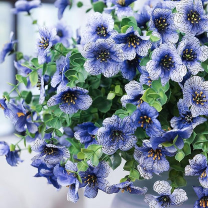 mizii Artificial Flowers for Outdoors 20 Bundles Realistic Faux Silk Flower UV Resistant Fake Plants Outside Decorations for Patio Garden Balcony Yard Porch Summer Indoor Home Decor (Blue)